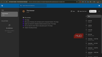 Session Buddy extension showing the history option on the right side