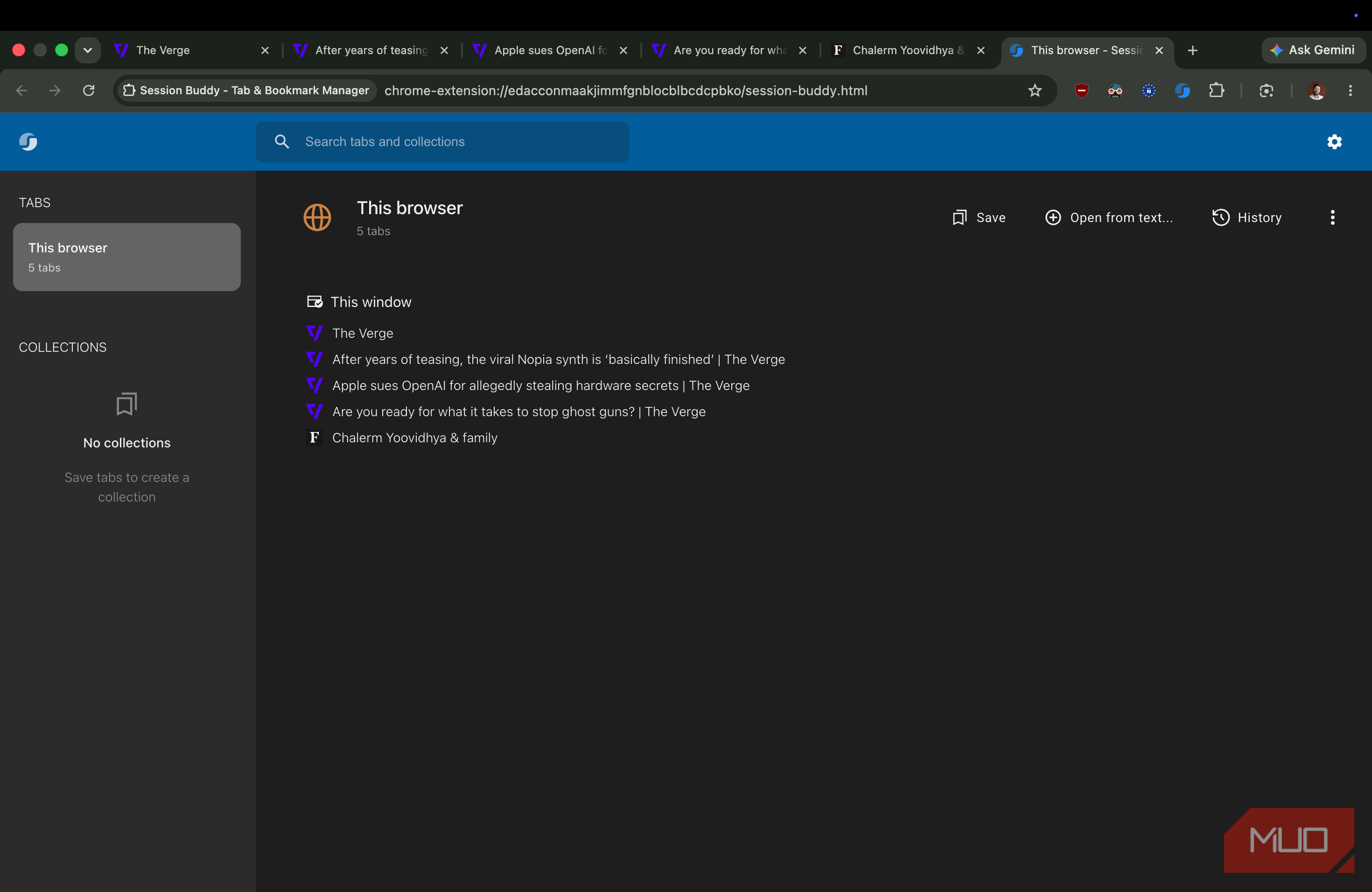 Session Buddy Extension Main Interface