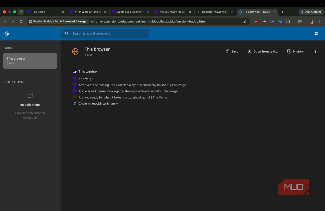 Session Buddy Extension Main Interface