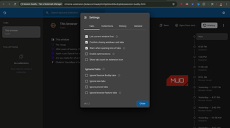 Session Buddy Extension Showing Settings