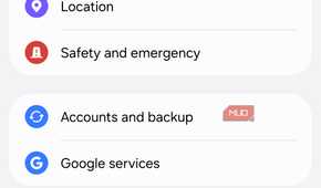 Settings menu on Android phone