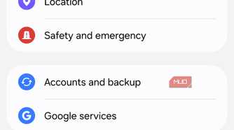 Settings menu on Android phone