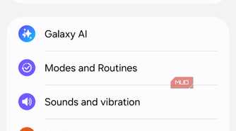 Settings menu on Samsung phone