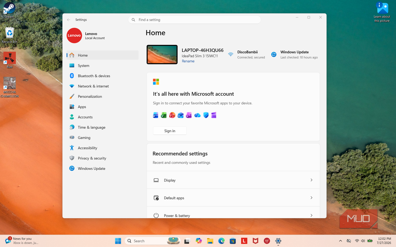 Settings in Windows