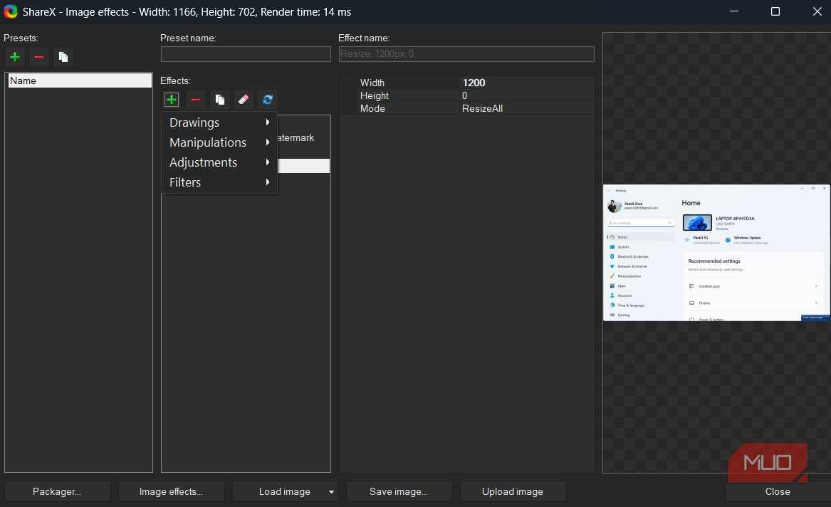 Share X app image effects menu