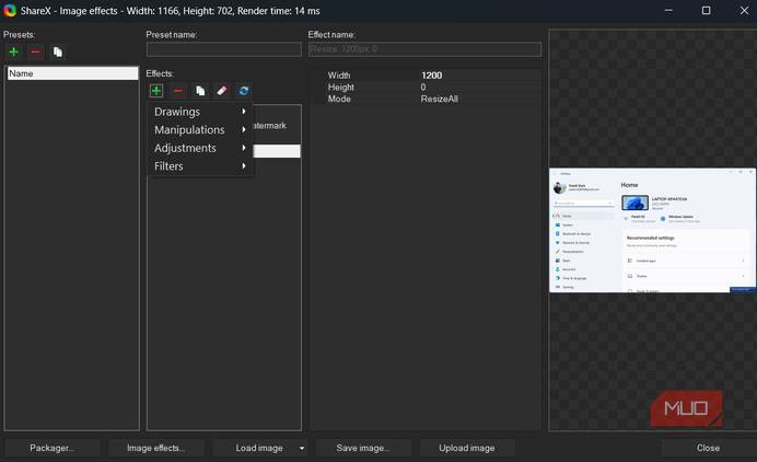 Share X app image effects menu