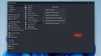 ShareX capture menu on PC