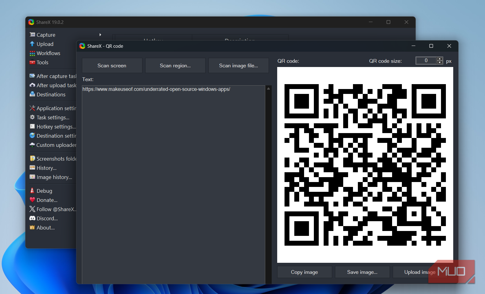 ShareX QR code scanner tool