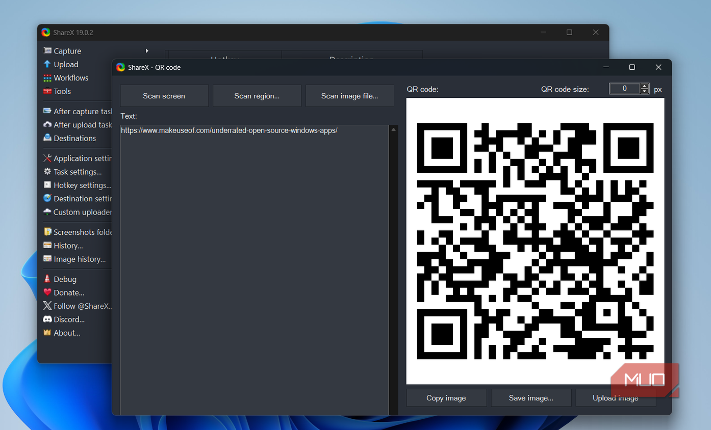 ShareX QR code scanner tool