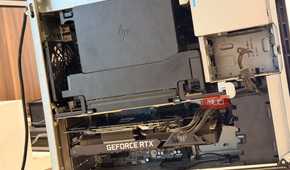 Side view inside the HP Z6 G4 case showing the drive cage and RTX 3090 graphics card