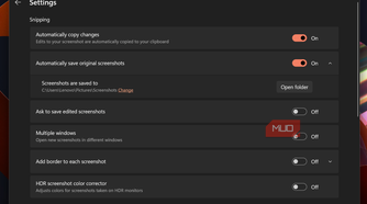 snipping tool settings