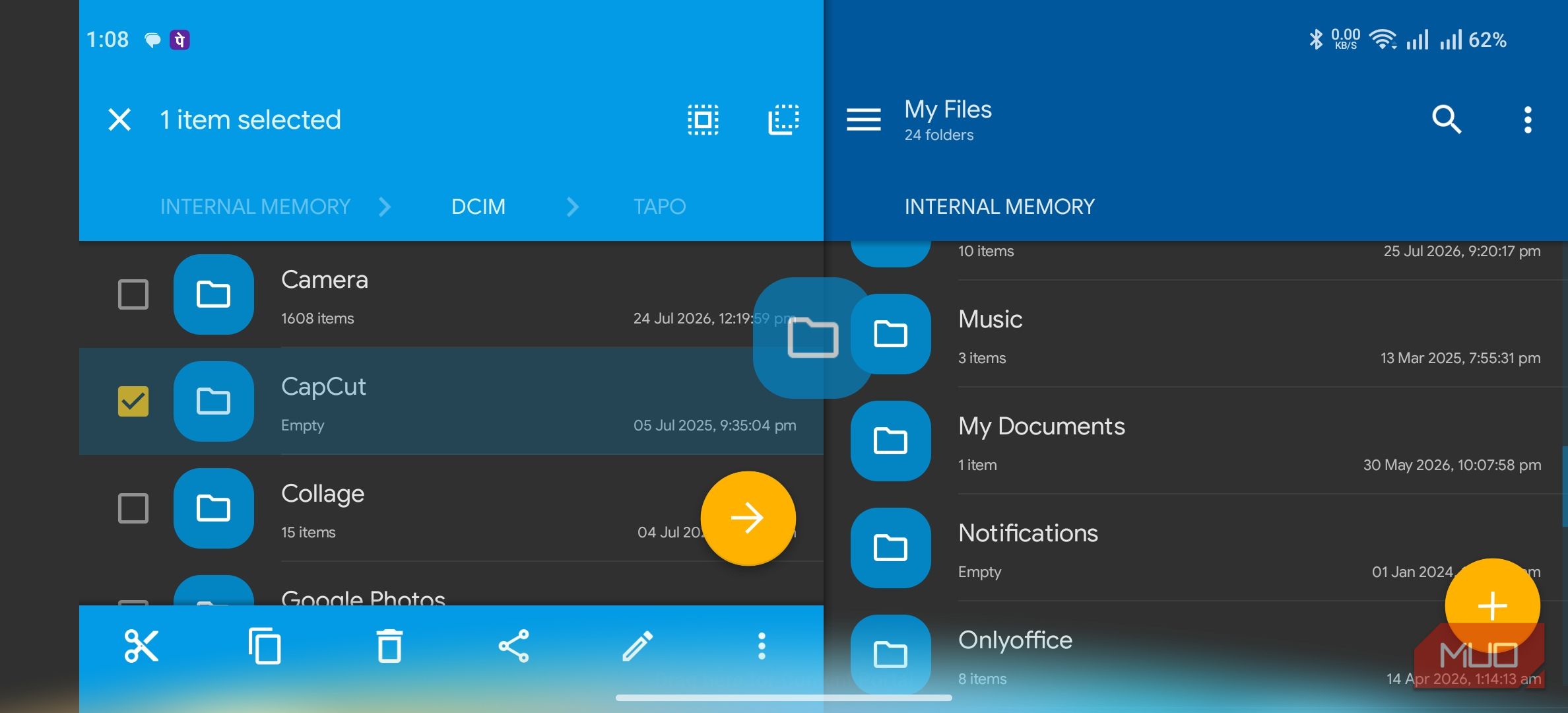 the Solid Explorer dual pane interface with horizontal
