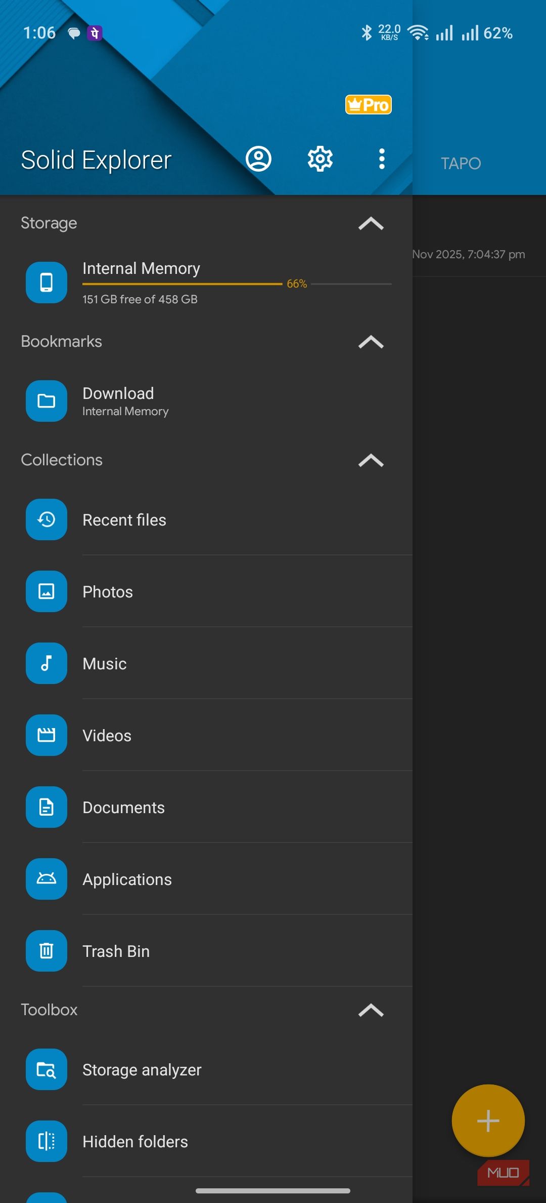 the Solid Explorer showing main user interfaces
