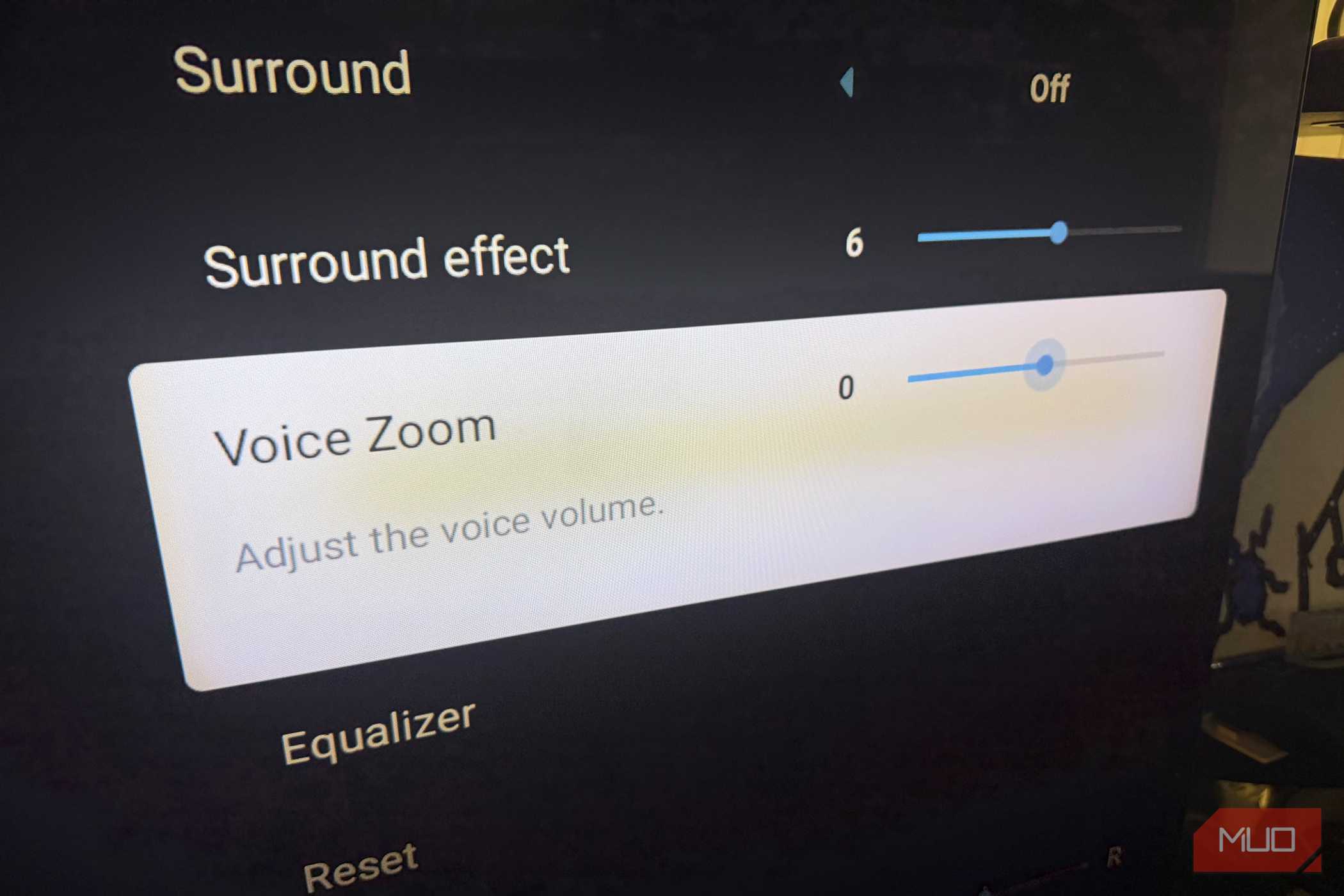 The Voice Zoom option in the menu of a Sony TV