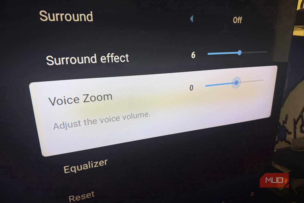 The Voice Zoom option in the menu of a Sony TV