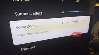 The Voice Zoom option in the menu of a Sony TV