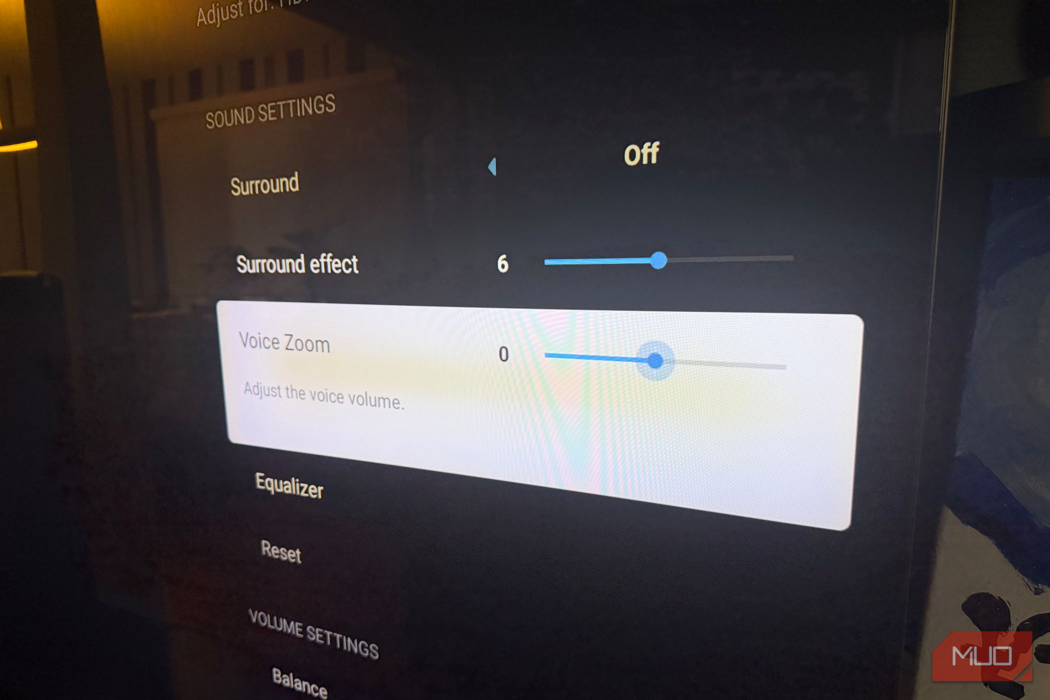 The Voice Zoom option in the audio settings of a Sony TV
