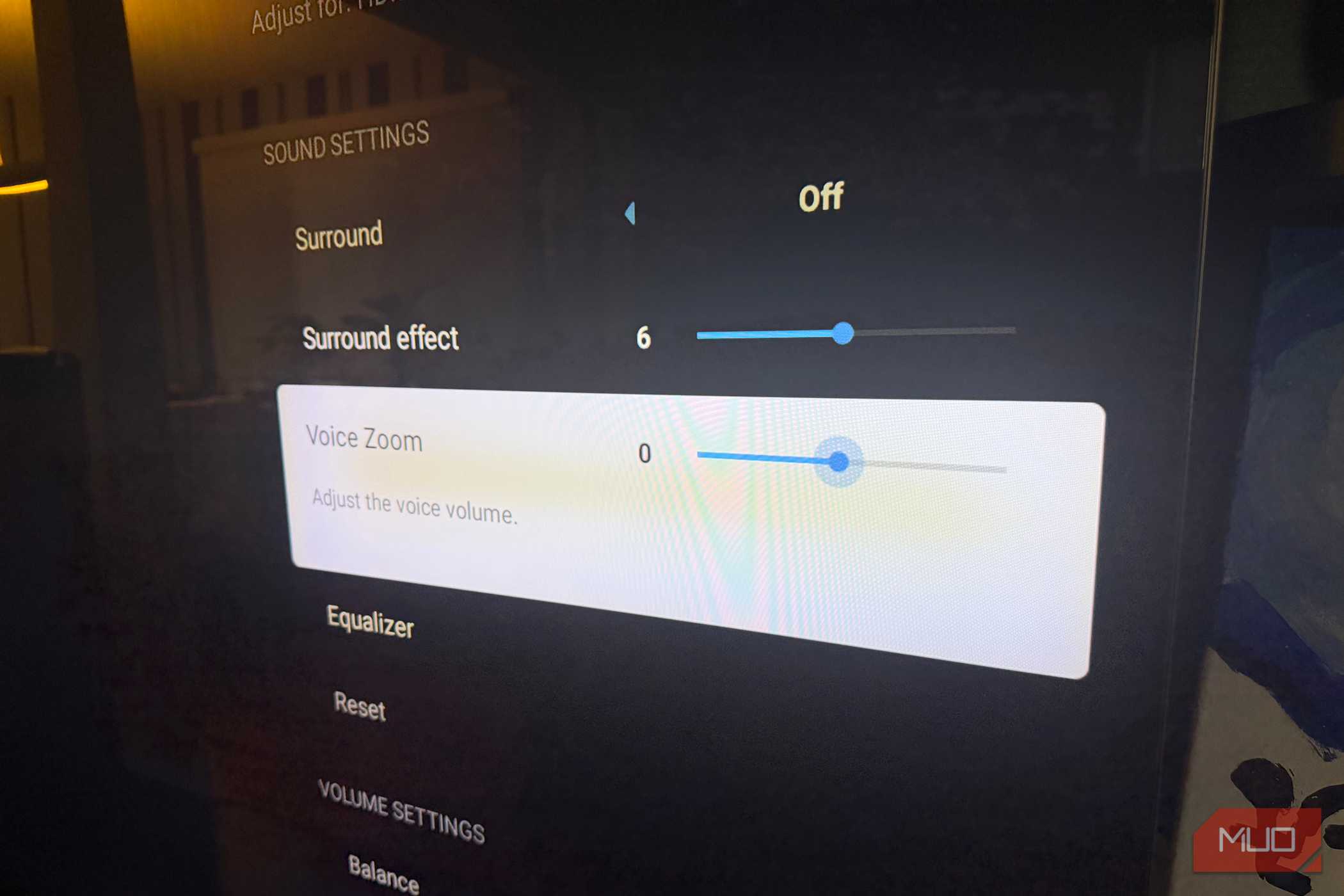 The Voice Zoom option in the audio settings of a Sony TV