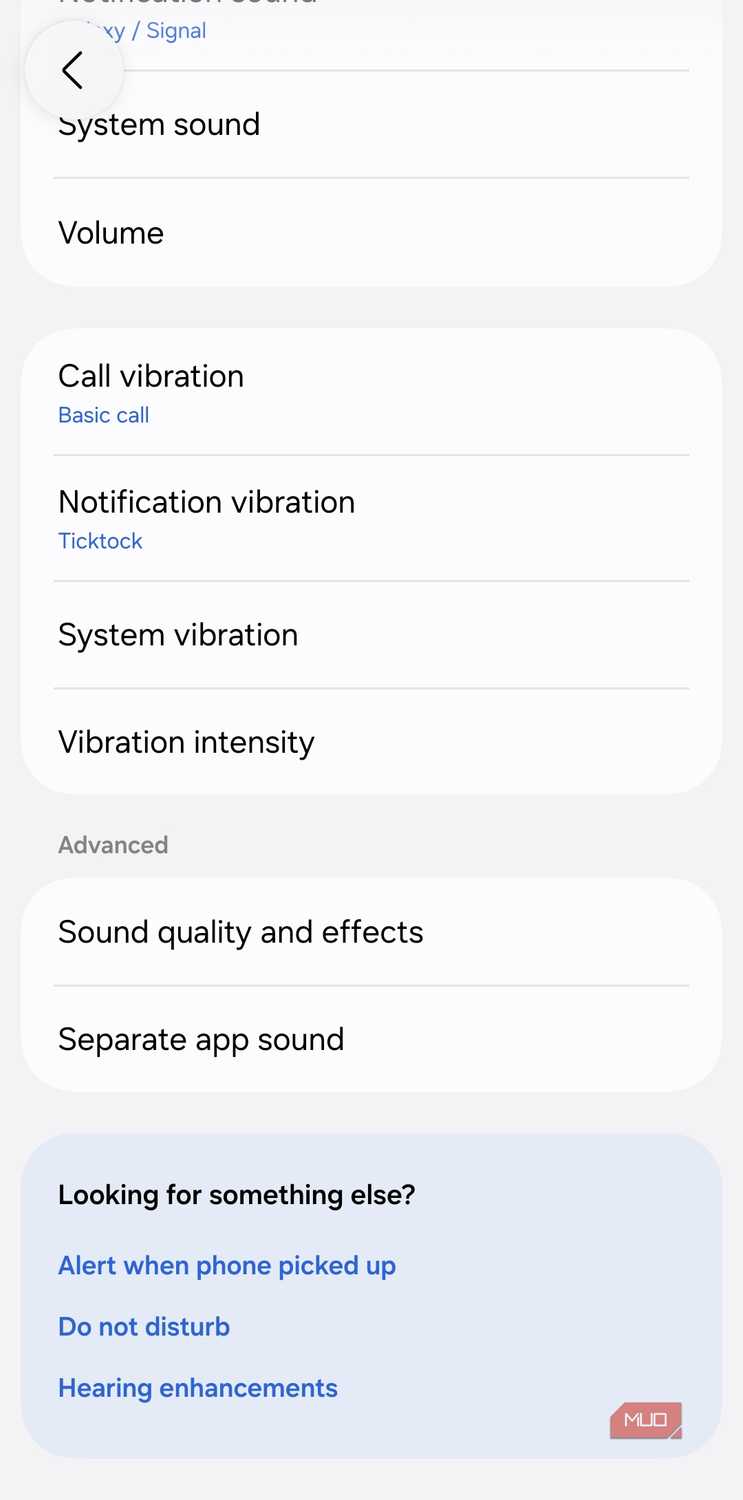 Sound menu on Samsung phone