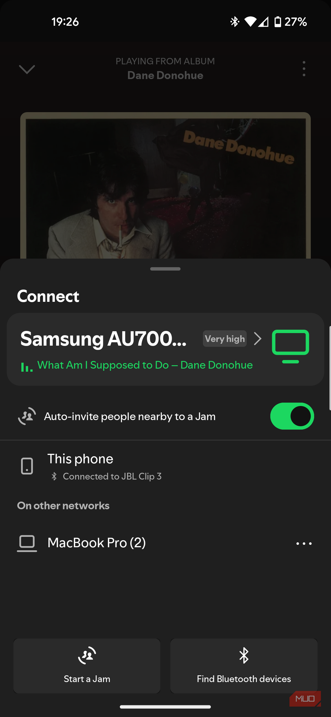 Spotify Connect connecting to a Samsung TV.