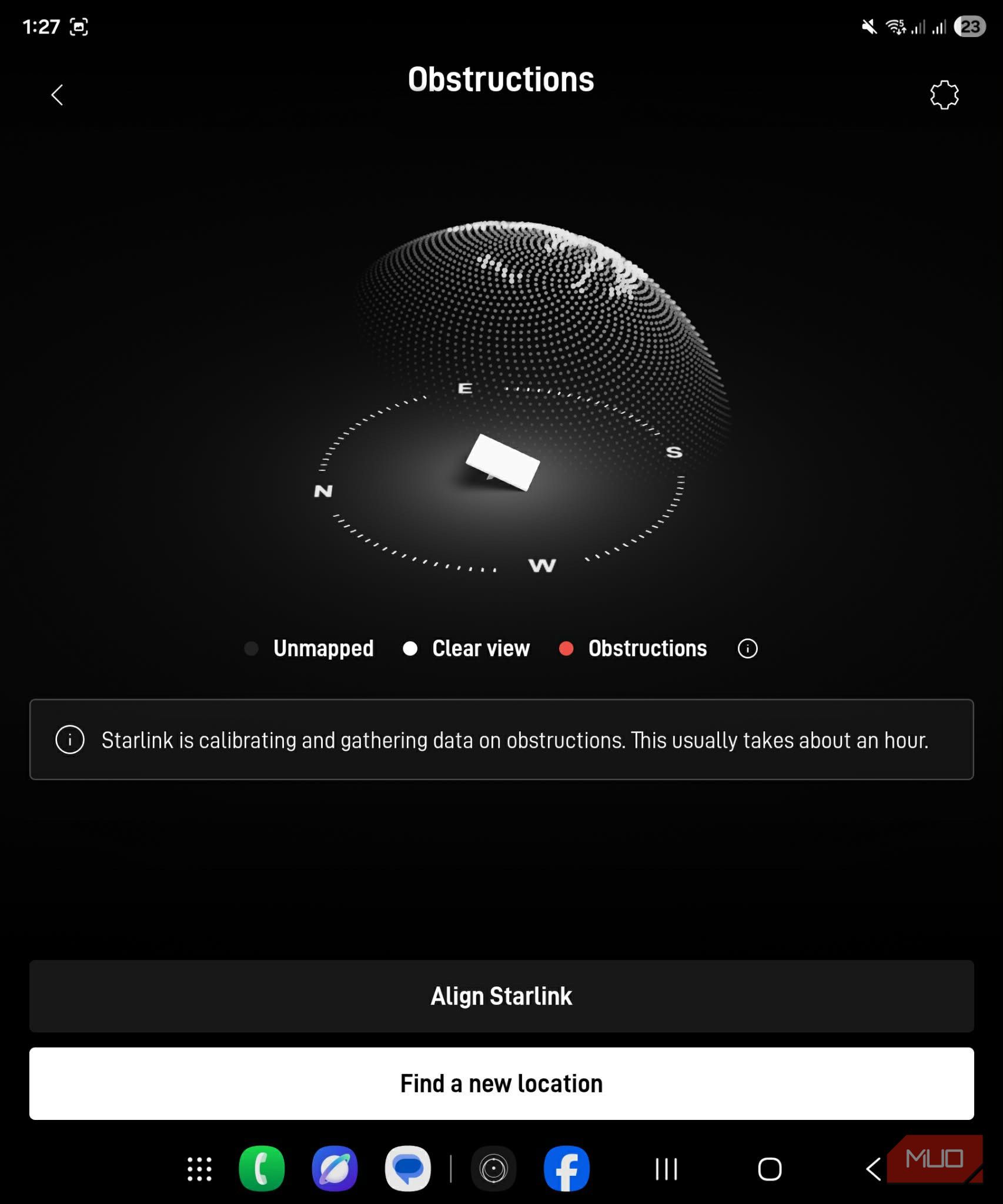Starlink mini application showing zero antenna obstructions