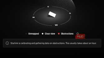 Starlink mini application showing zero antenna obstructions