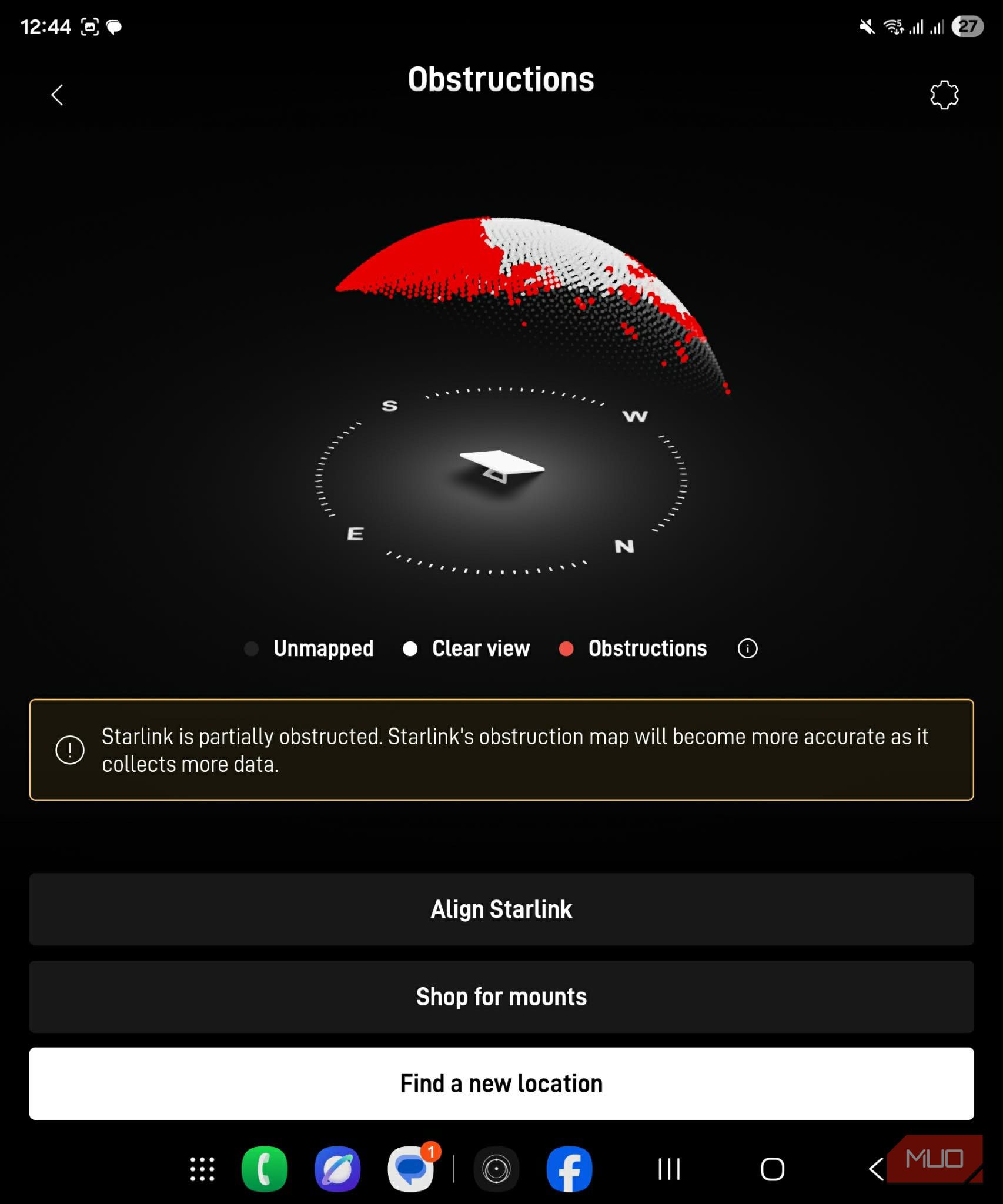 Starlink Mini obstructions map on Starlink app