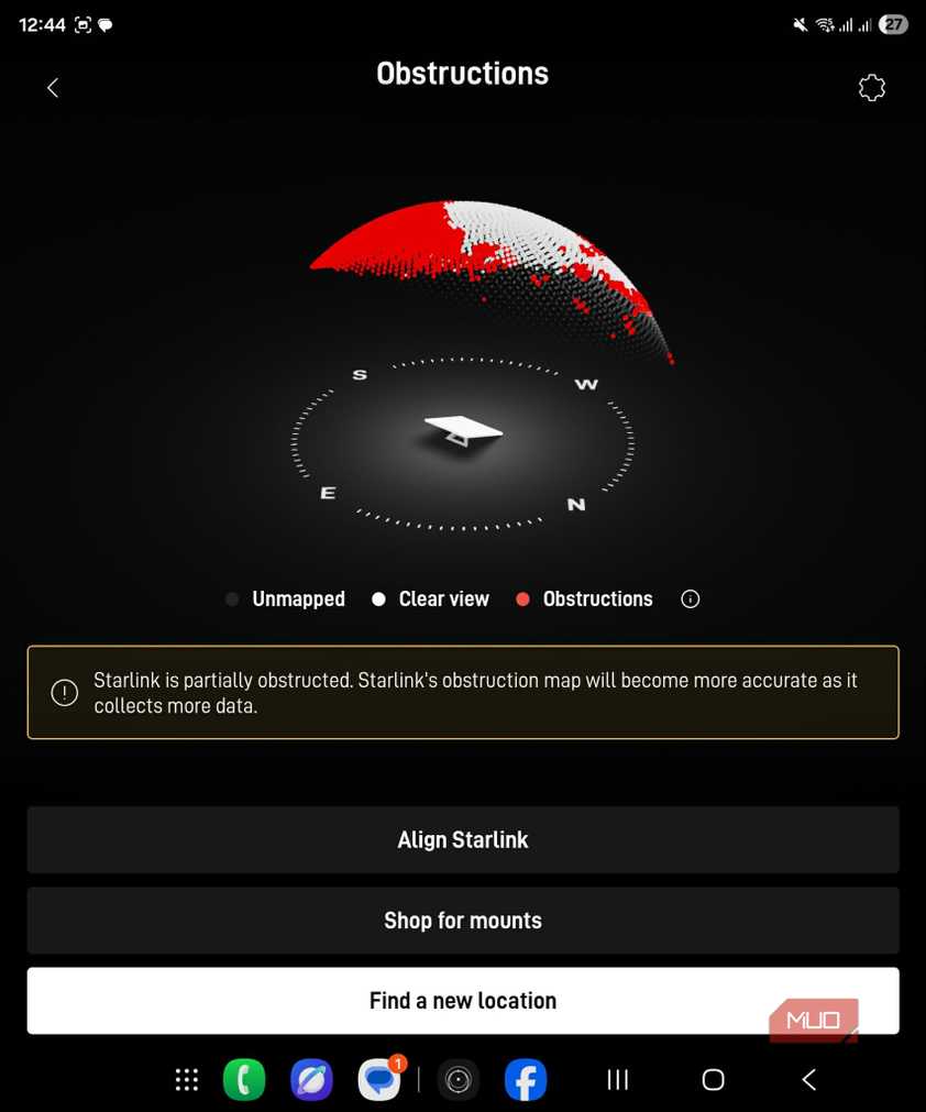 Starlink Mini obstructions map on Starlink app