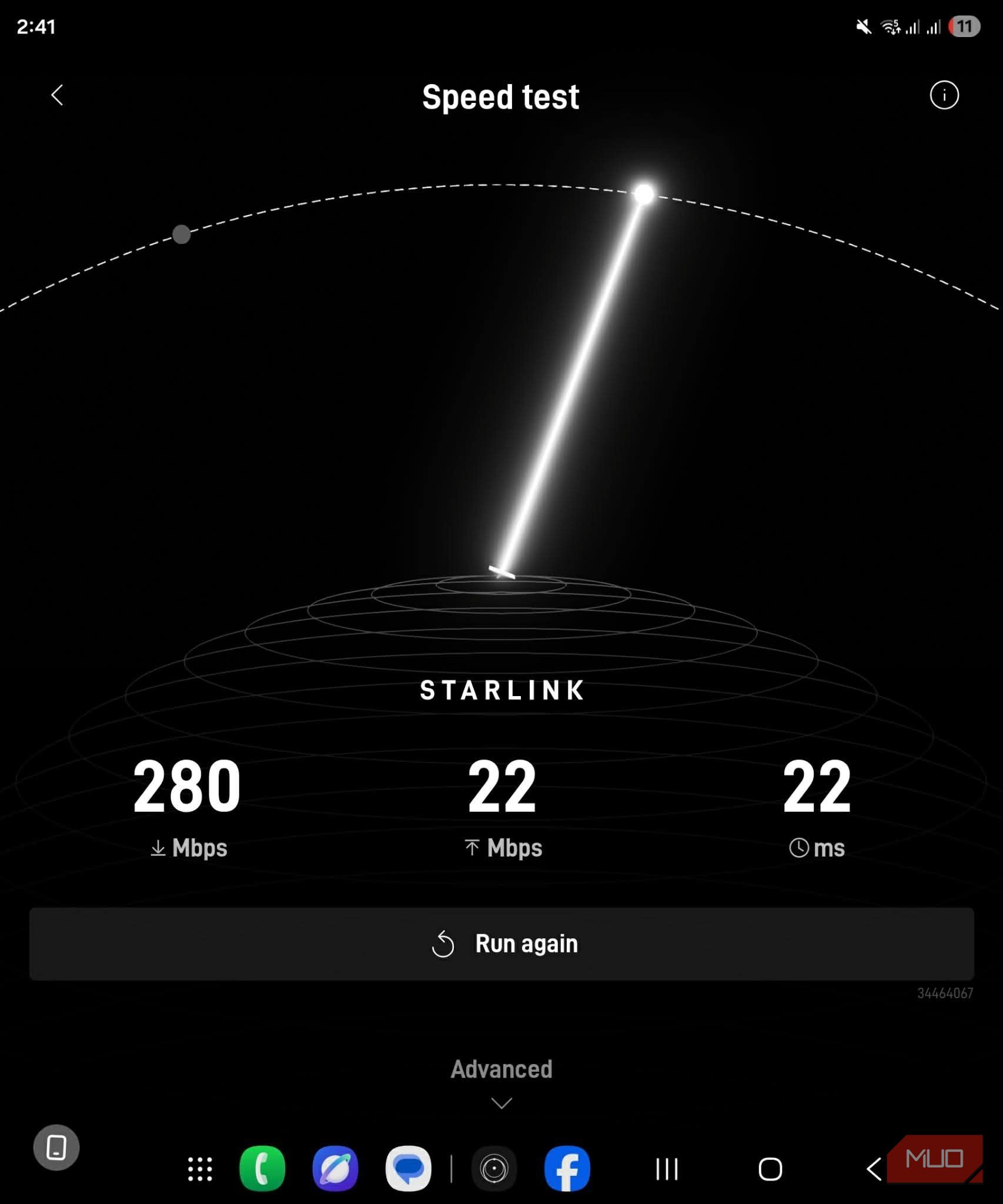 Starlink mini application speed test results once obstructions were removed