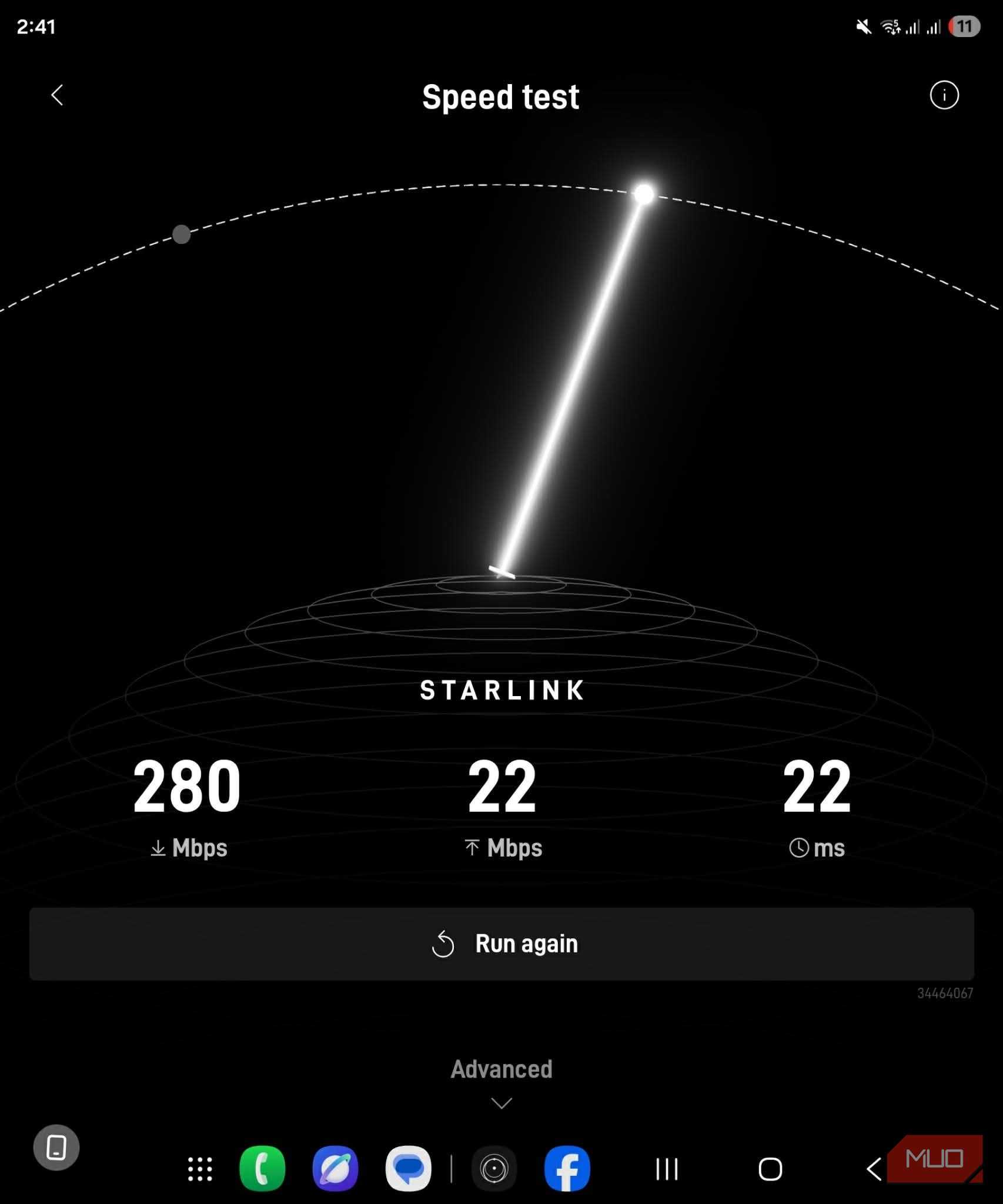 Starlink mini application speed test results once obstructions were removed
