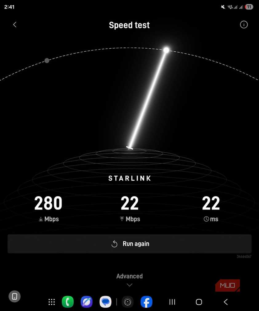 Starlink mini application speed test results once obstructions were removed