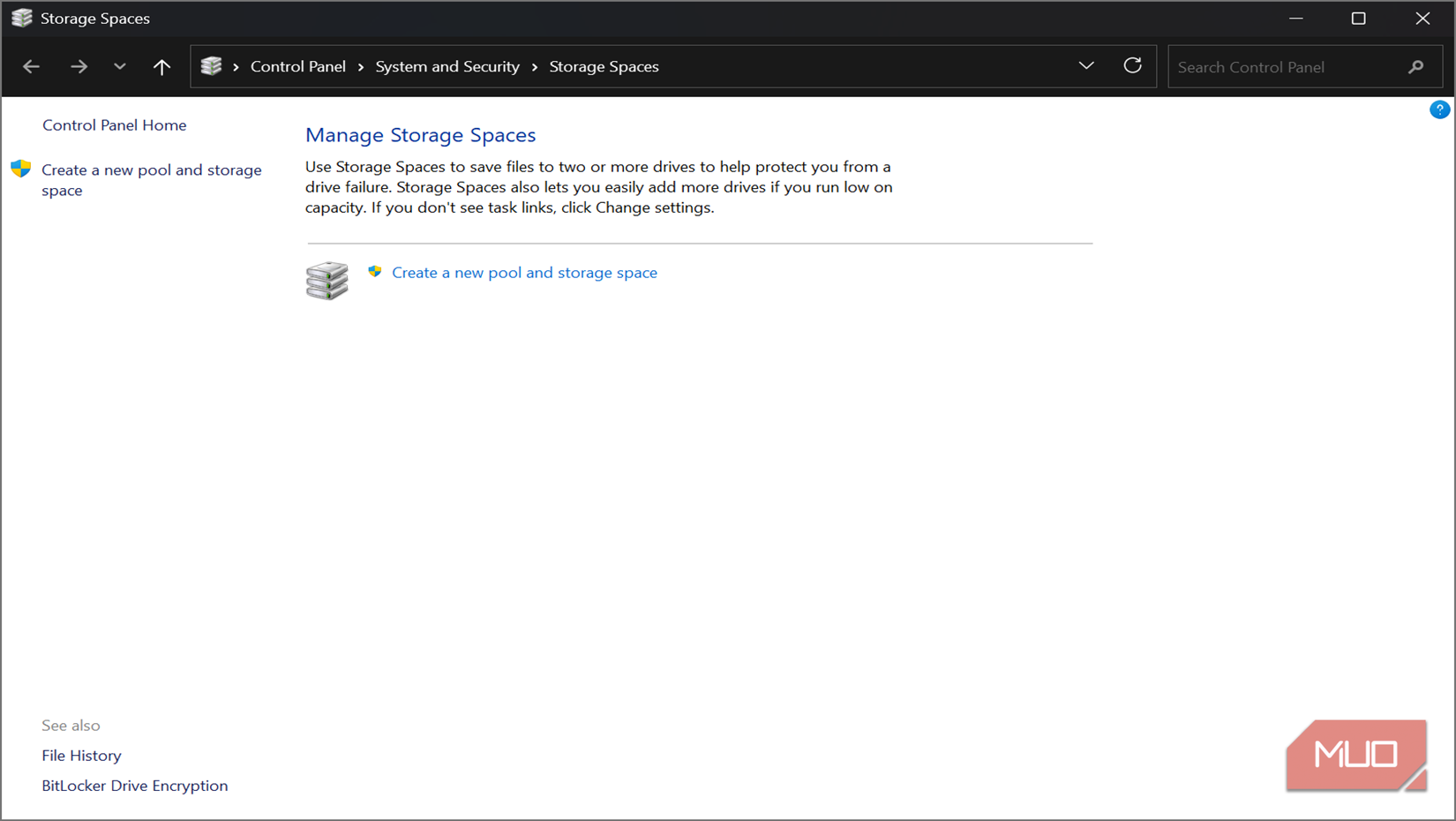 Storage SPaces in Control Panel