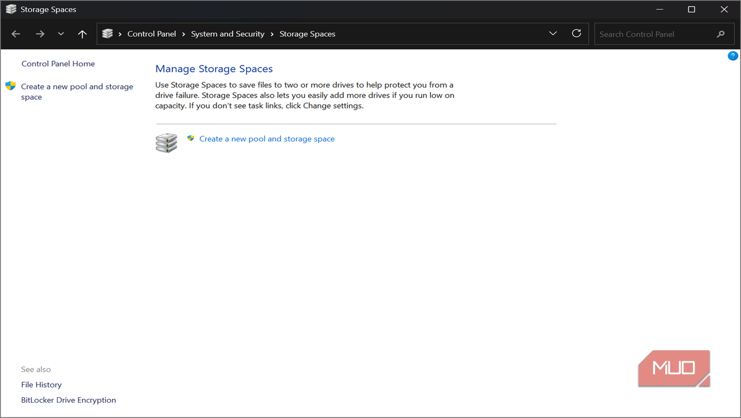 Storage SPaces in Control Panel