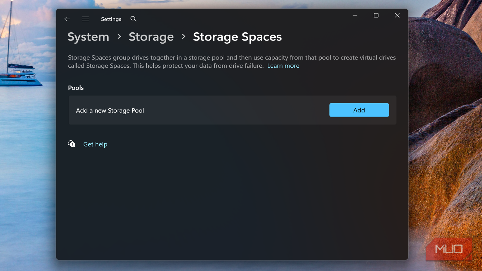 Storage Spaces in the Settings app