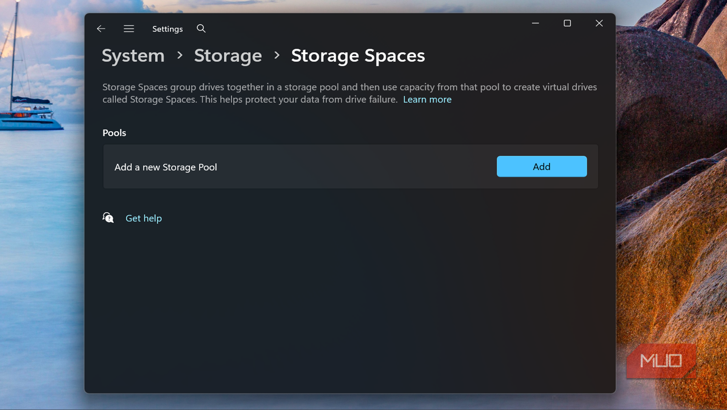 Storage Spaces in the Settings app
