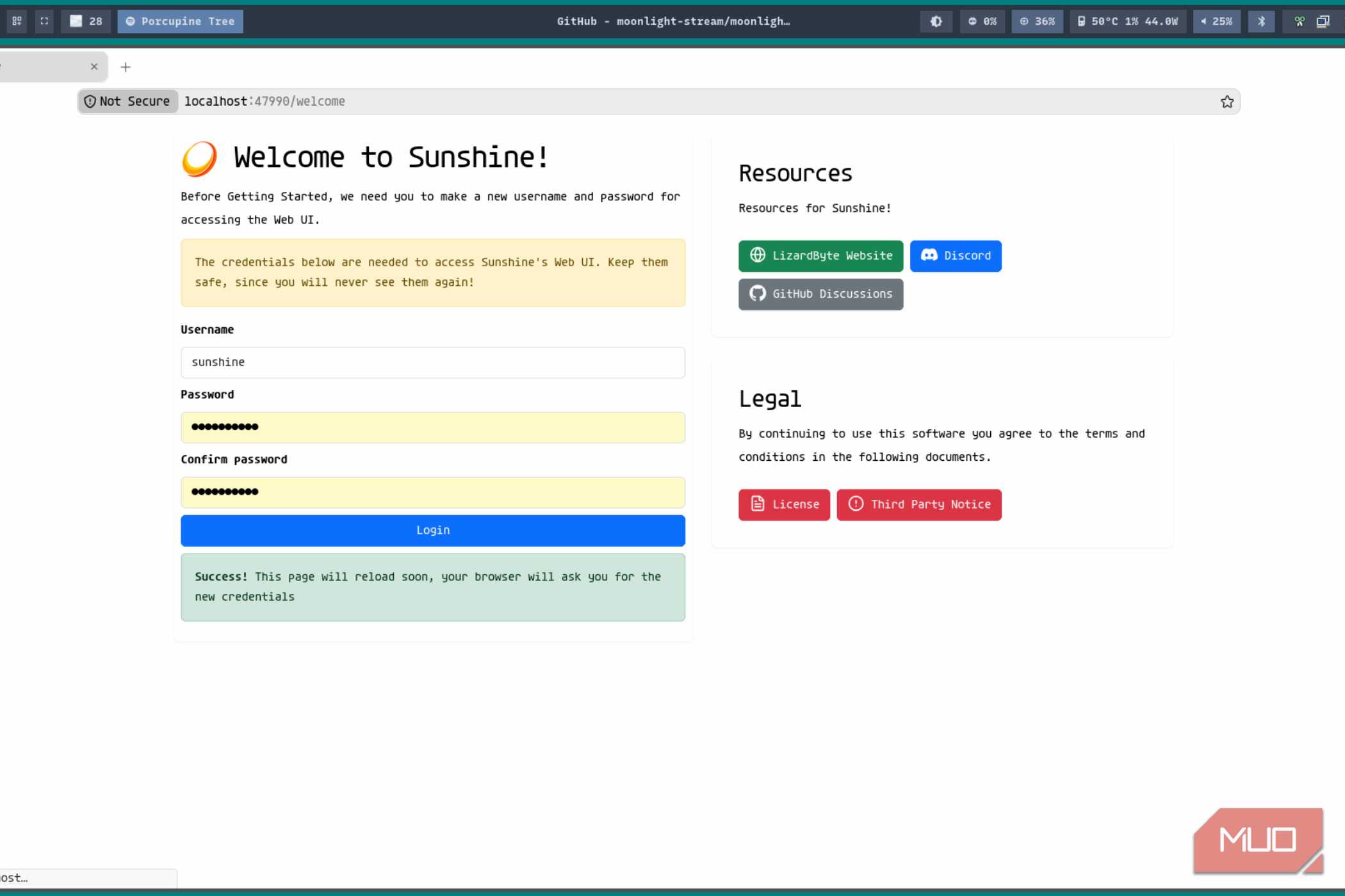 Registering a user in Sunshine
