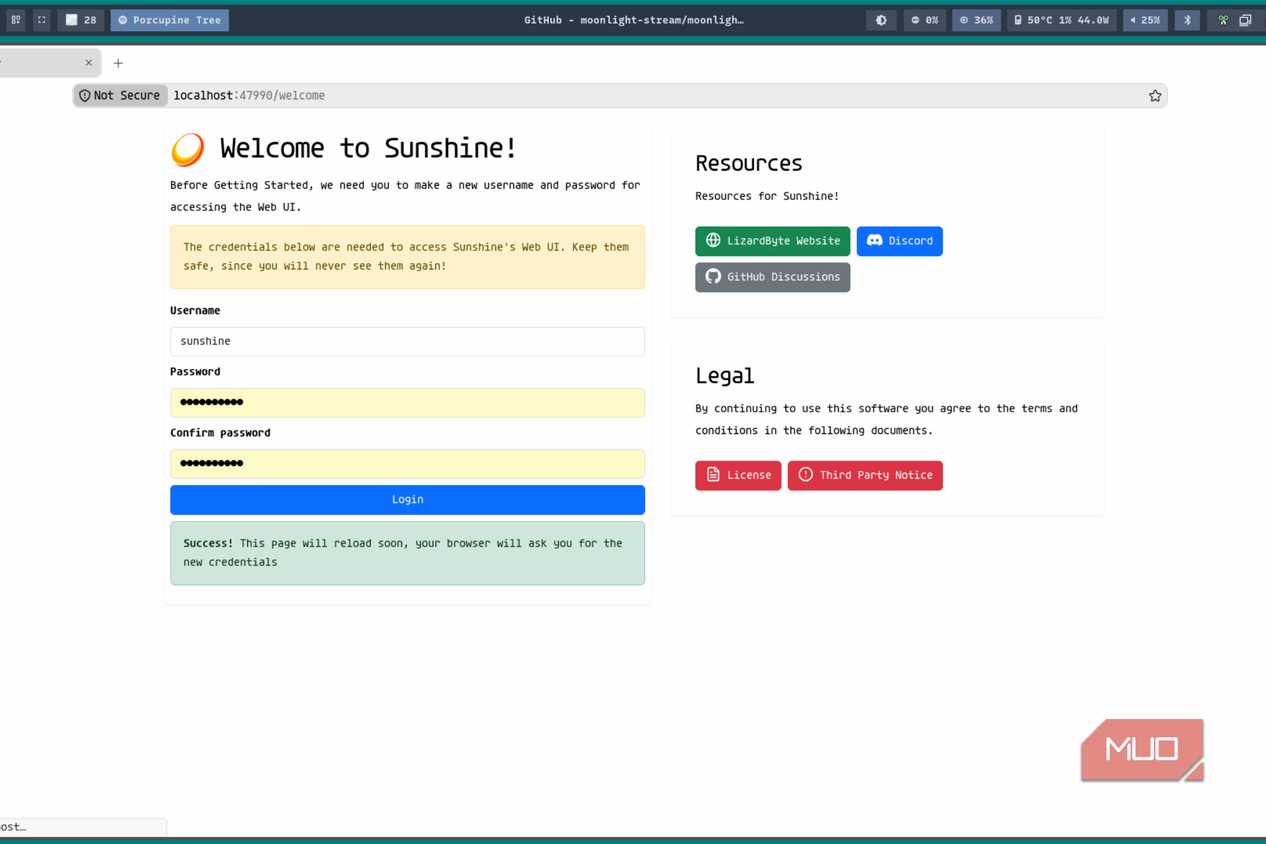 Registering a user in Sunshine