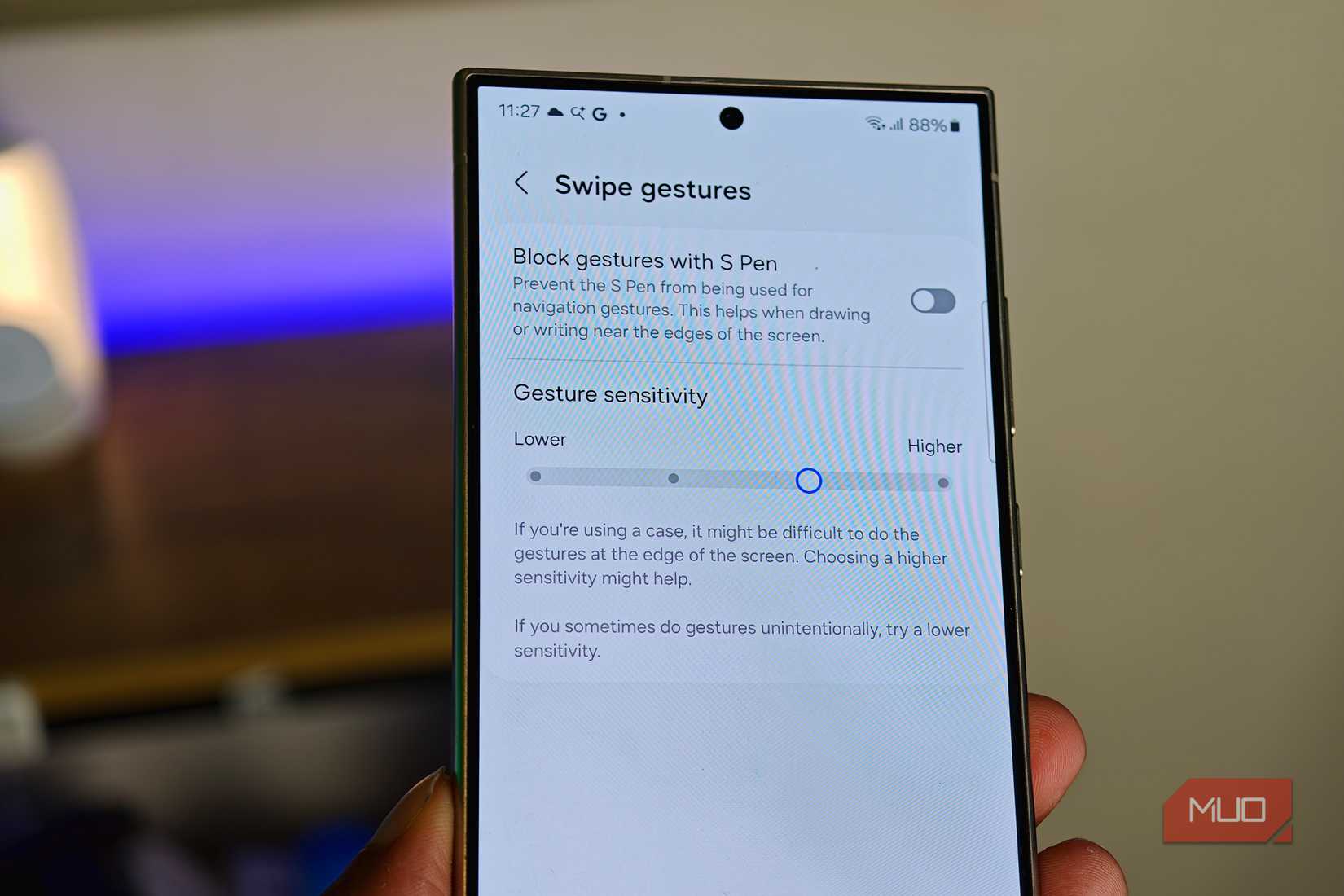 swipe gestures sensitivity settings
