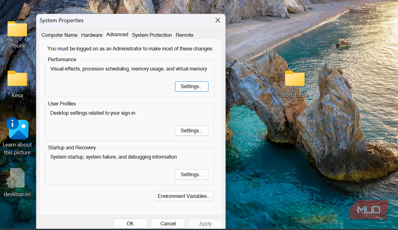 System Properties advanced option