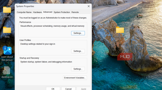 System Properties advanced option