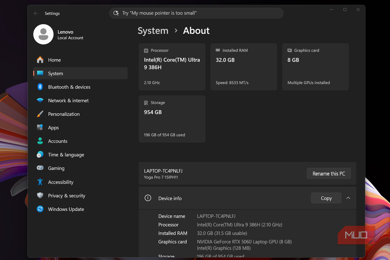 about system in windows 11