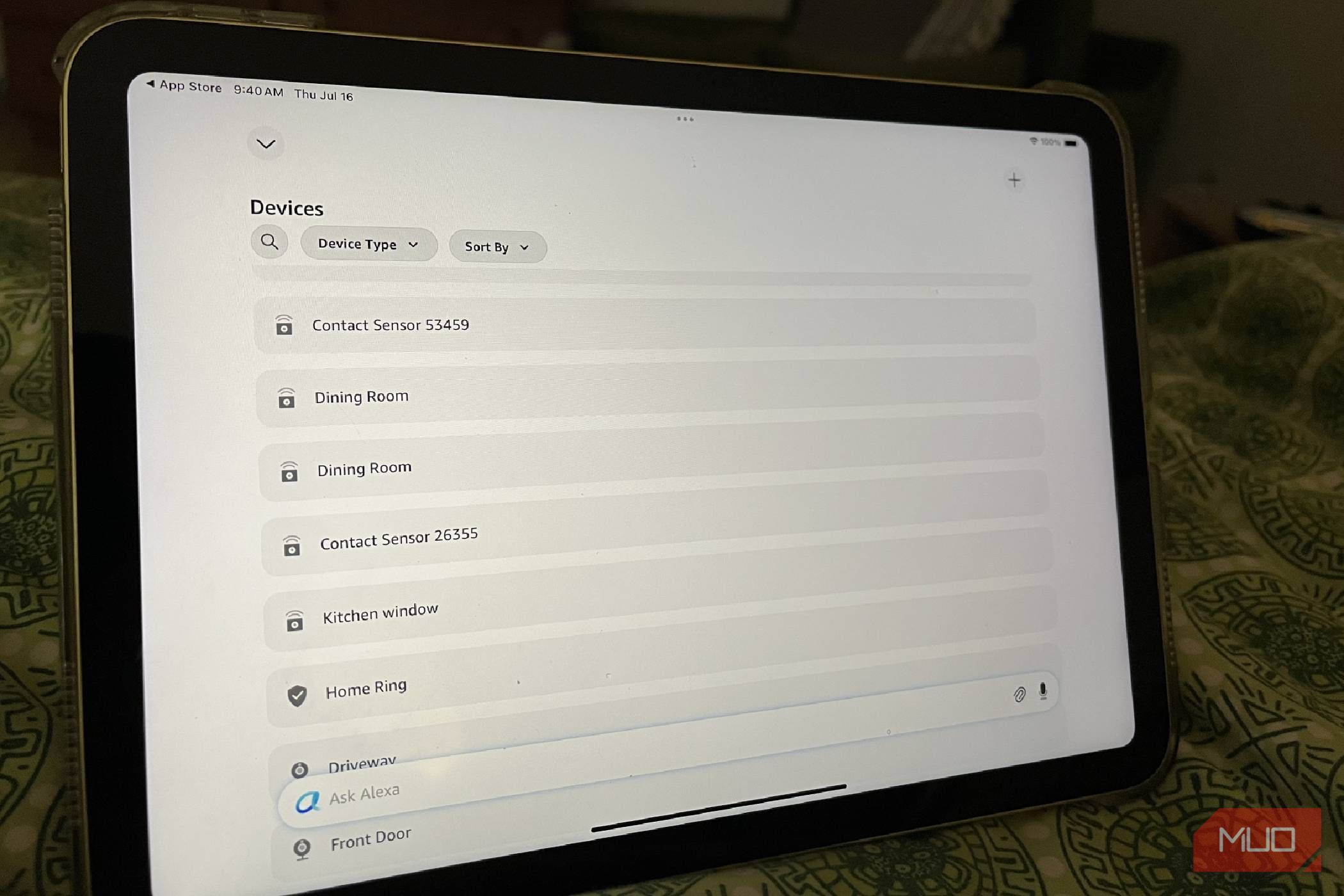 The list of devices in an Amazon Alexa app on an iPad