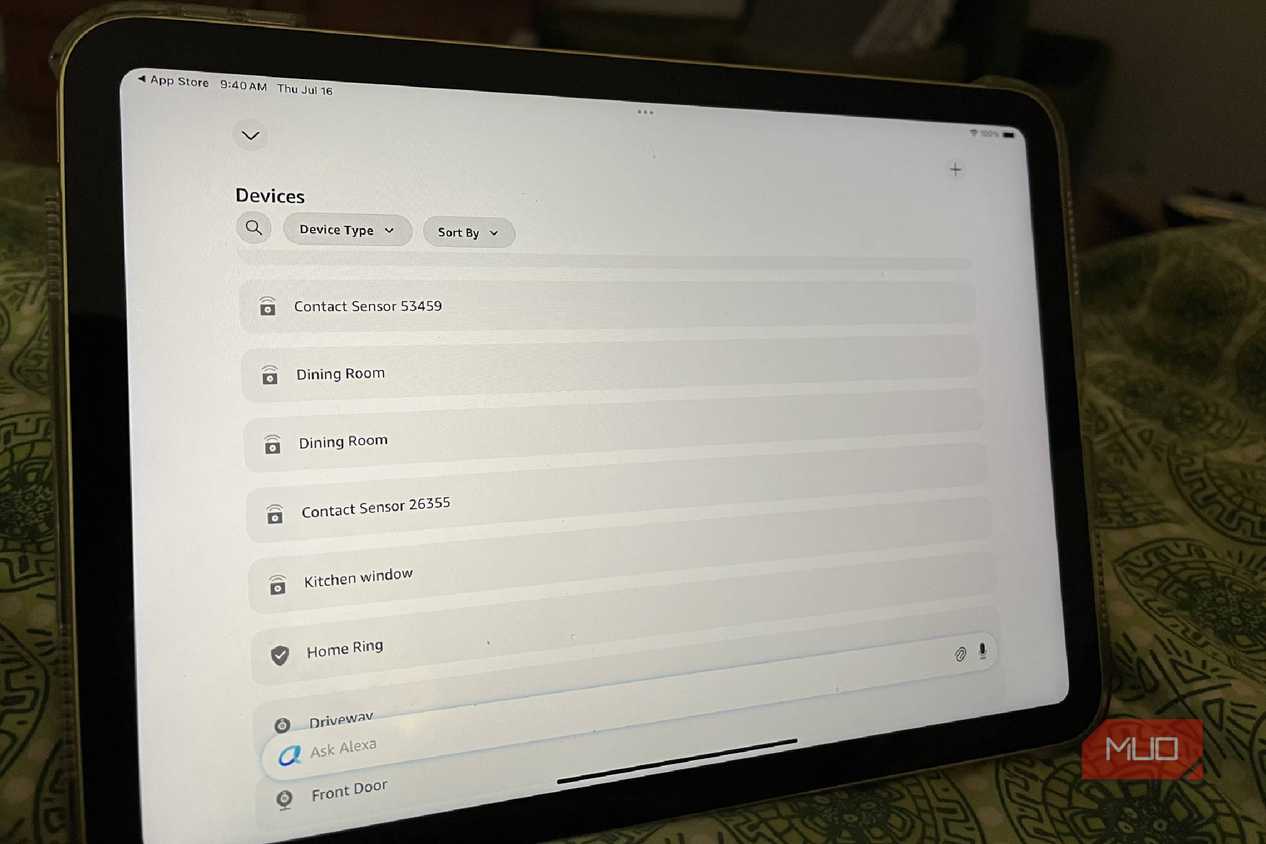 The list of devices in an Amazon Alexa app on an iPad