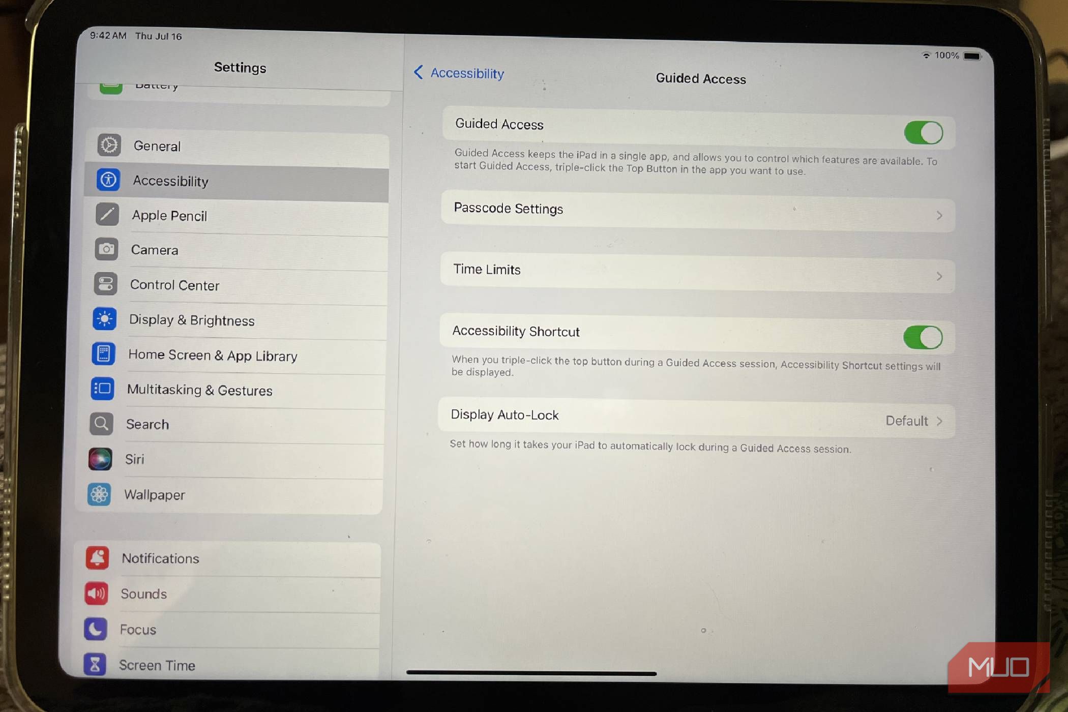 The Guided Access setting on an iPad