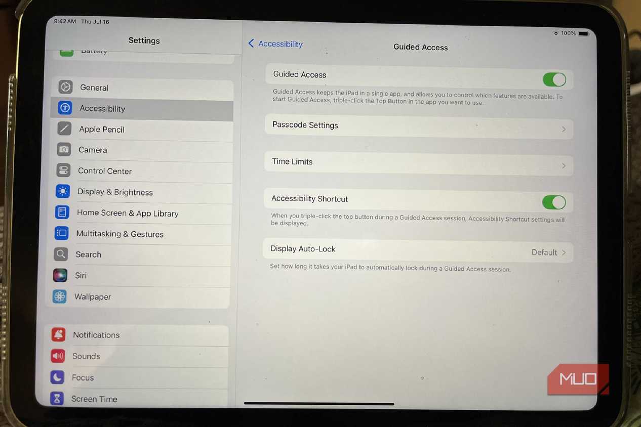 The Guided Access setting on an iPad