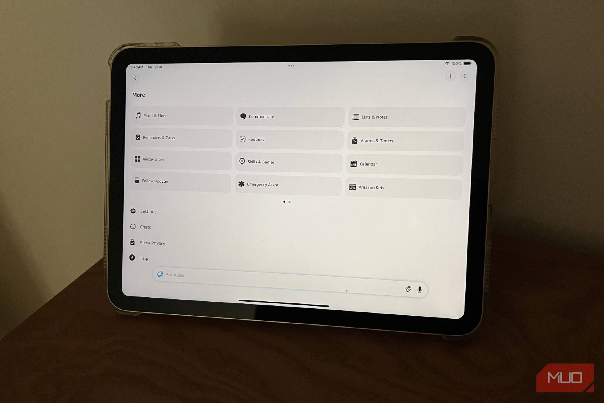 The more section in Alexa on a tablet