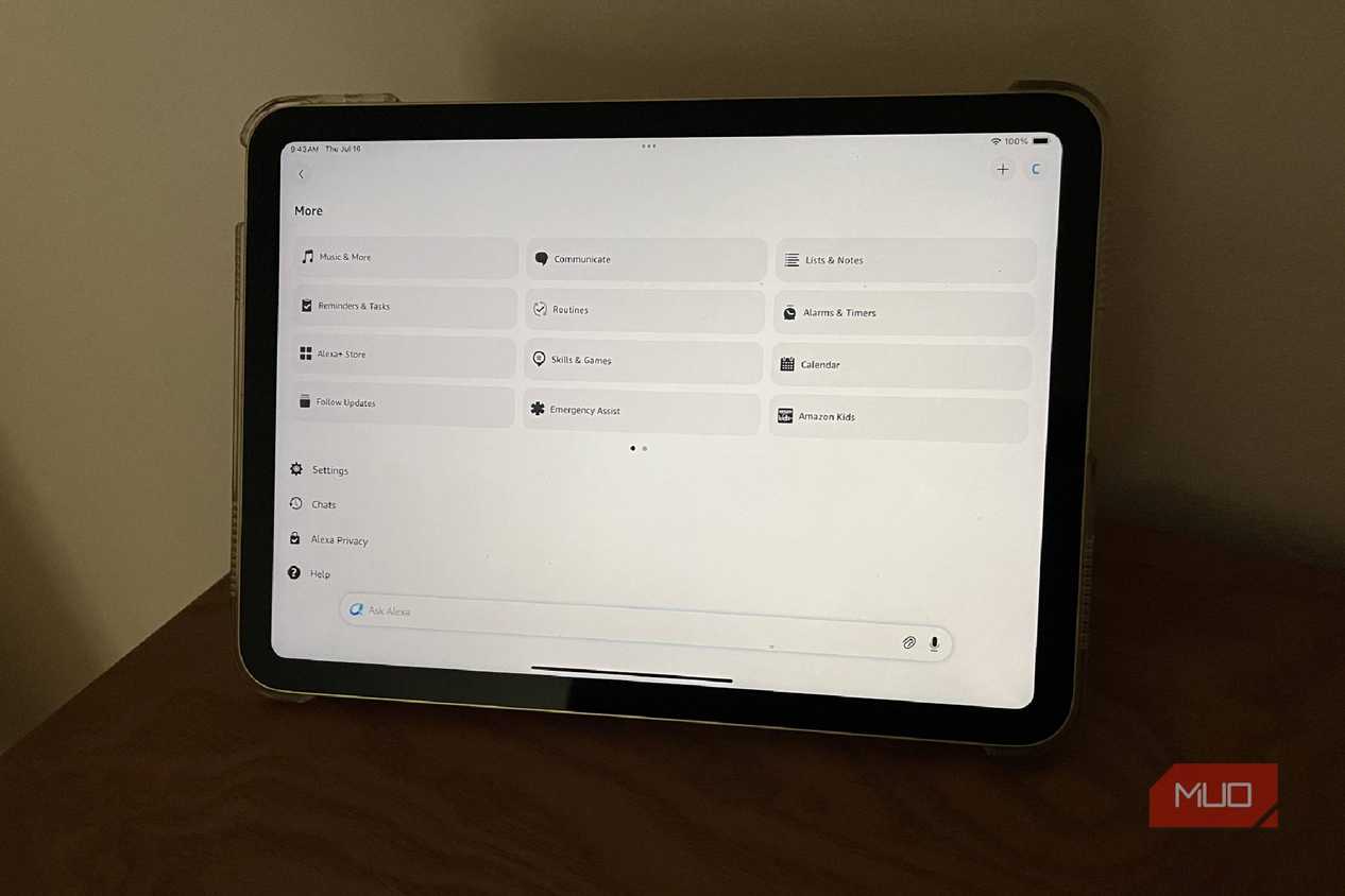 The more section in Alexa on a tablet