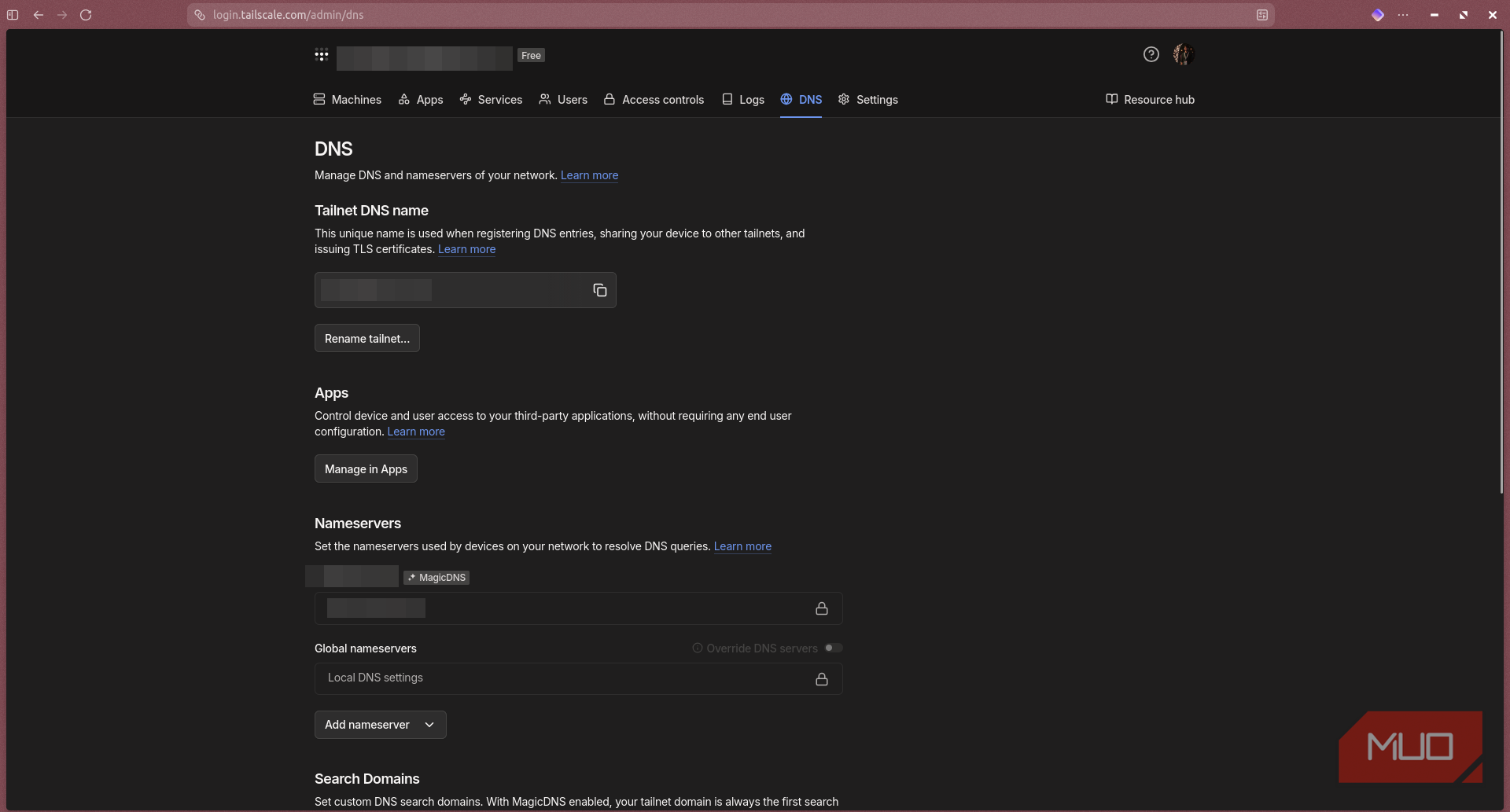 Tailscale DNS page.