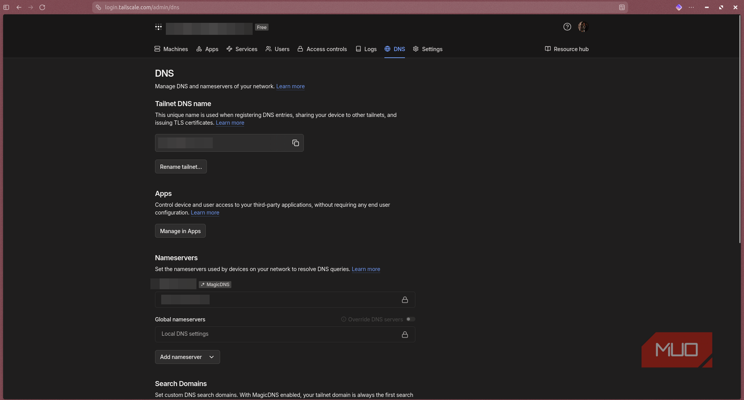Tailscale DNS page.