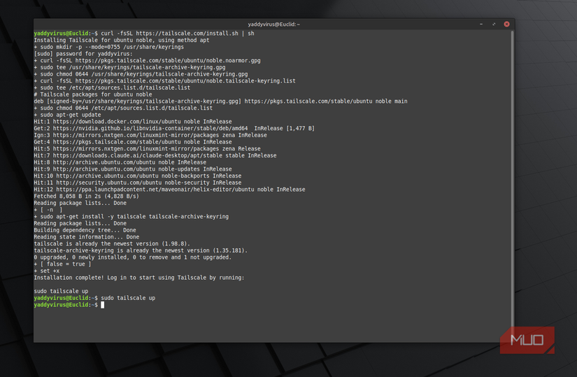 Tailscale installation curl command.